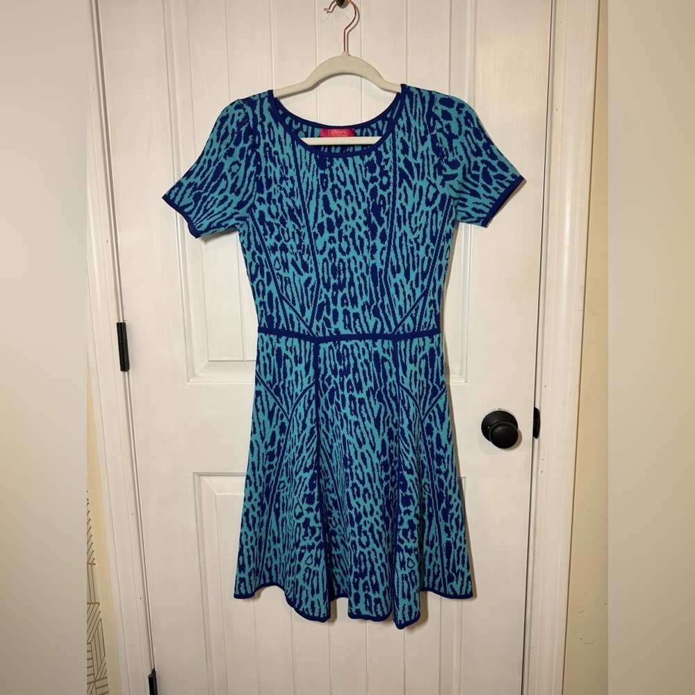 Catherine Malandrino - Teal and Navy Patterned knitted Dress.